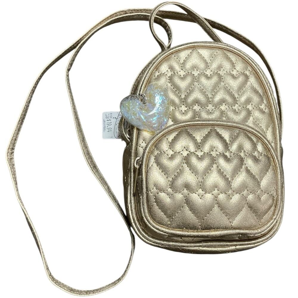 The Children Place Girl’s Gold Quilted Heart Crossbody Bag NWT